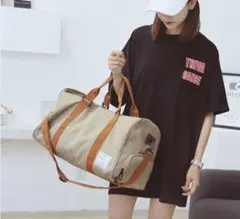 【ベージュ】ボストンバッグ シューズ収納 旅行 軽量 ショルダー 韓国 シンプル