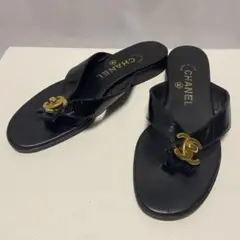 【希少】CHANEL シャネル サンダル ターンロック ブラック ゴールド 36