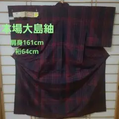 469番 本場大島紬 純絹織物 泥染 黒 証紙付き 肩身161cm 裄64cm