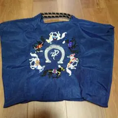 新品 馬柄刺繍トートバッグ ネイビー　Lサイズ？