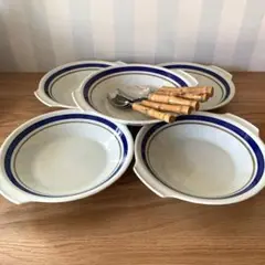 未使用 レトロ ビンテージ ストーンウェア スプーン カレー パスタ 皿 ５枚