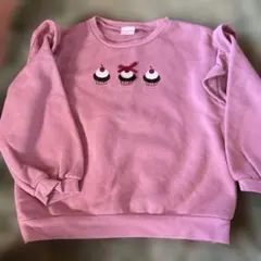 カップケーキ刺繍のピンクトレーナー 100cm