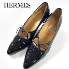 LA4453 HERMES エルメス エナメル パンプス ブラック 35 1/2