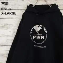 古着 ギルダン パーカー U.S. ARMY MWR 黒 ブラック フーディXL
