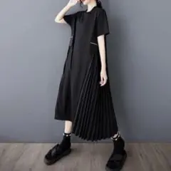 モード系 レディース ゆったり ロングワンピース プリーツ 韓国