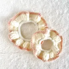 お揃いシュシュ　2点セット　ハンドメイド　ホワイト　ピンク　25-51