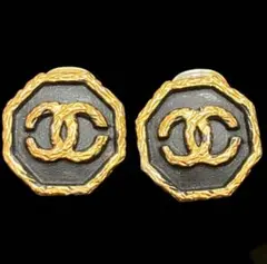 CHANEL ゴールド ブラック イヤリング 八角形