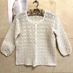 生成色のかぎ針編みの長袖 カーディガン　MAID IN CHINA ヴィンテージ