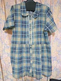 QUINTY LLサイズ 半袖チュニック　ブルー系チェック柄
