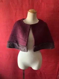 ◎アンティーク調フェイクファーショール昭和レトロコーデえんじ色vintage◎