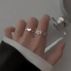 リング オシャレ シンプル レディース シルバー 2点セット ハート 中抜け