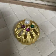 美品　素敵なカラーストーン　パール　ブローチ
