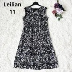 Leilian レリアン 総柄プリントノースリーブワンピース ミモレ丈