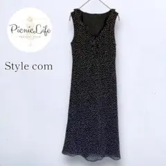 美品❤【スタイルコム】ドット柄ノースリーブロングワンピース フリルVネック M