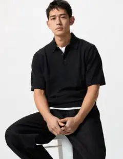 ウォッシャブルニットポロセーター半袖　黒　ユニクロ　XLサイズ