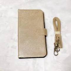 Rakuten BIG ケース 手帳型スマホケース　ゴールド　ストラップ付