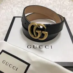 【美品】GUCCI グッチ ベルト マーモント ダブルG ゴールド ブラック