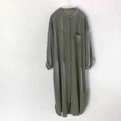 てろてろ シャツワンピース 長袖 リボン付き オリーブ カーキ