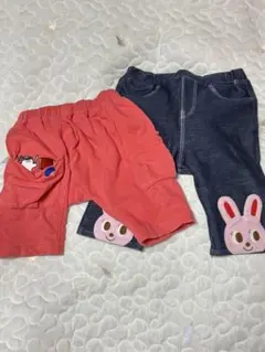 ウサギ刺繍付きパンツ2点セット