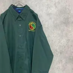 00s 長袖　ワークシャツ　深緑　メンズ　M 企業　刺繍　古着　US輸入　F2