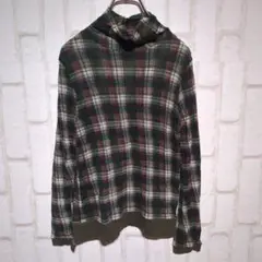 良品★B-Bop Studio タートルネック チェック ウール レトロ 緑赤M