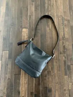 COACH/ブラックレザーショルダーバッグ A4収納可 OLD COACH 最安