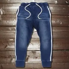 NEW■カットデニム サイド2ライン クロップドパンツ 紺XL 伸縮 ストレッチ