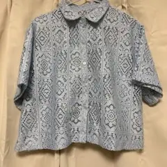 水色レース半袖シャツ Fサイズ