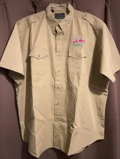 90’s【PAPA JOHN’S】半袖 ワークシャツ 刺繍ロゴ ダブルポケット付