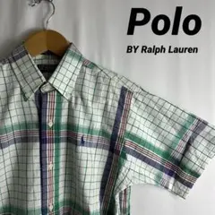 POLO シャツ 緑 グリーン ボタンダウン 半袖 L