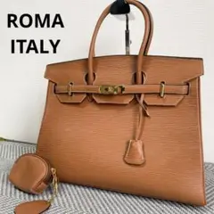 美品　ROMA ITALY レザーハンドバッグ カデナ イタリア製 ブラウン
