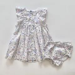 【美品】PETIT BATEAU 花柄 フリル ワンピース ブルマ セット