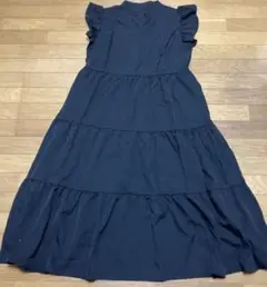 新品 未使用 黒 フリル袖 ティアード ロング ワンピース ブラック レディース