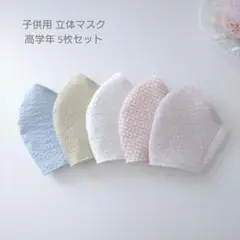 子供用 高学年 立体マスク 5枚セット 女の子♪無地 シンプル リップル 夏用