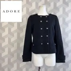 【adore】ウールカシミヤ ダブルノーカラー ショート ジャケット 黒アドーア