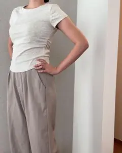 グレー サイドギャザー 半袖Tシャツ