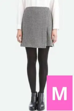 UNIQLO ユニクロ 千鳥格子 ウールブレンドラップミニスカート 　グレー