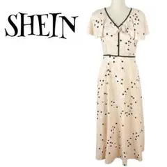 SHEIN 薄手総柄ドット❤️ロングワンピース ライトピンク黒白 マキシ