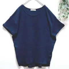 ローリーズファーム☆異素材トップス☆ニット×シフォン☆Ｌ☆ネイビー☆綺麗め