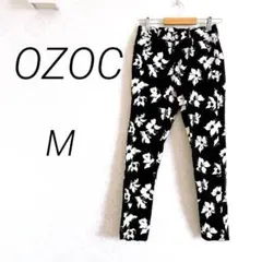 【1498】OZOC オゾック　花柄カジュアルパンツ　スキニーパンツ　M 黒