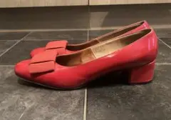 ヴィンテージ◆赤エナメル チャンキーヒールパンプス