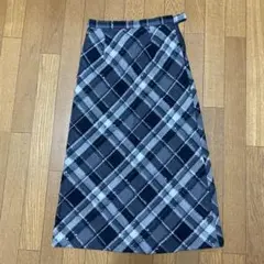 レディースロングスカート　黒グレー　チェック柄
