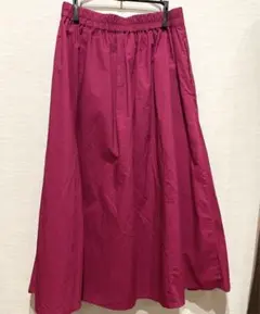 マゼンタ フレアロングスカート ポリエステル