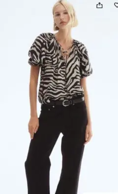 H&M　ゼブラ柄 バルーンスリーブ トップス　М