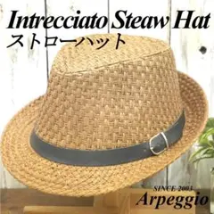 ストローハット　ブラウン　イントレチャート　麦わら　男女兼用　サイズ調整可