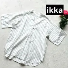 美品✨【イッカ】バンドオープンカラーストライプシャツ　ゆったり　5部袖　サラサラ