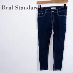 f364【リアルスタンダード】スキニーデニムパンツストレッチ素材ネイビー（26）