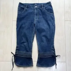 PINK HOUSE ピンクハウス クロップド レースアップリボン デニムパンツ