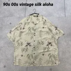 90s00s ビッグシルエット　SILK100% 開襟　アロハシャツ　薄緑　XL