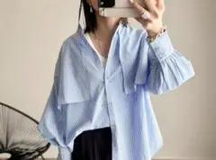 大人気❣️ストライプオーバーサイズシャツ　日焼け防止　体型カバー　韓国　zara